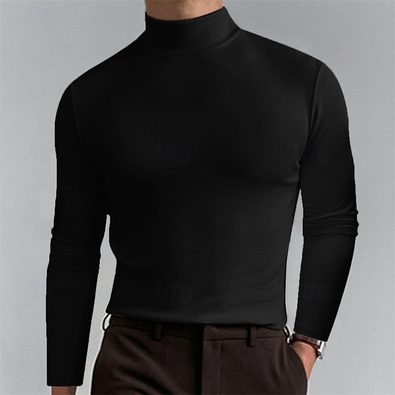 Back view of a men’s turtleneck top with a clean, simple design