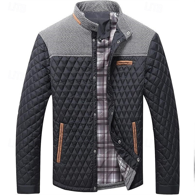 Men's jacket showing the neat quilted stitching across the front
