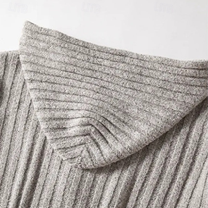 Side view of a men's hooded knitted cardigan