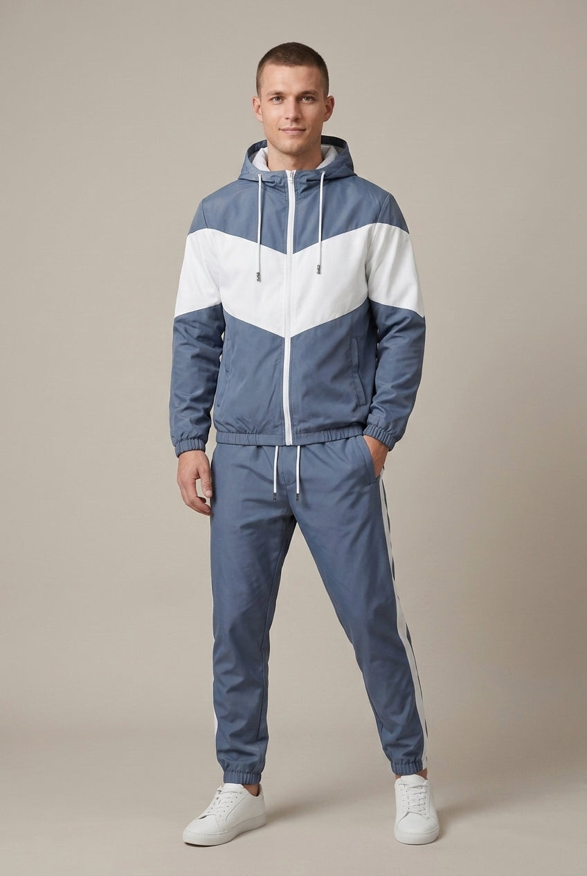 Men's Contrast Panel Hooded Track Jacket And Jogger Set