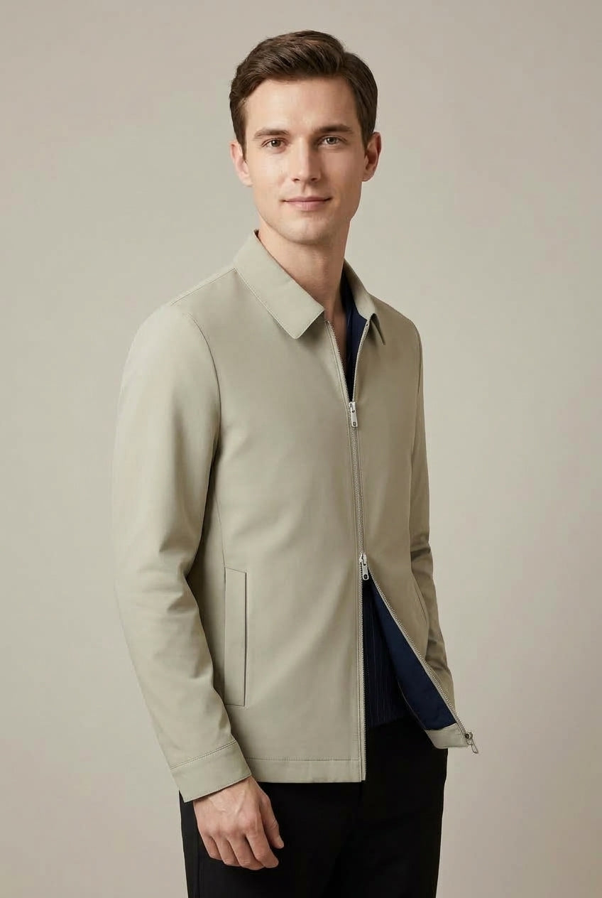 Men's Collared Zip Up Jacket With Slant Pockets