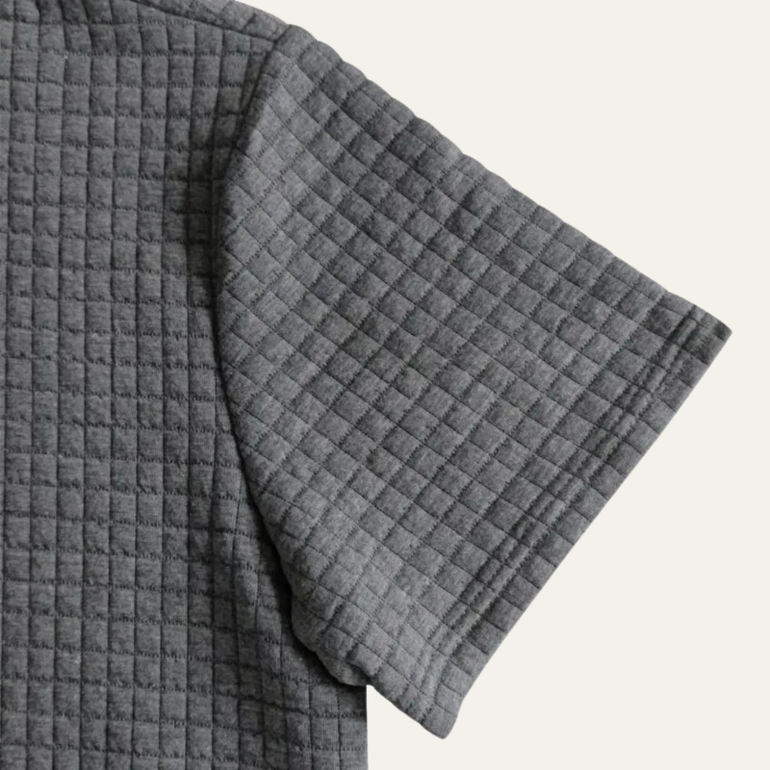 Close-up of men's waffle knit shorts showing textured fabric detail