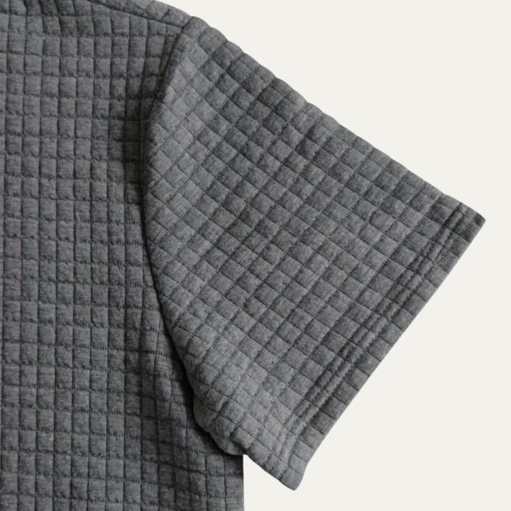 Close-up of men's waffle knit shorts showing textured fabric detail