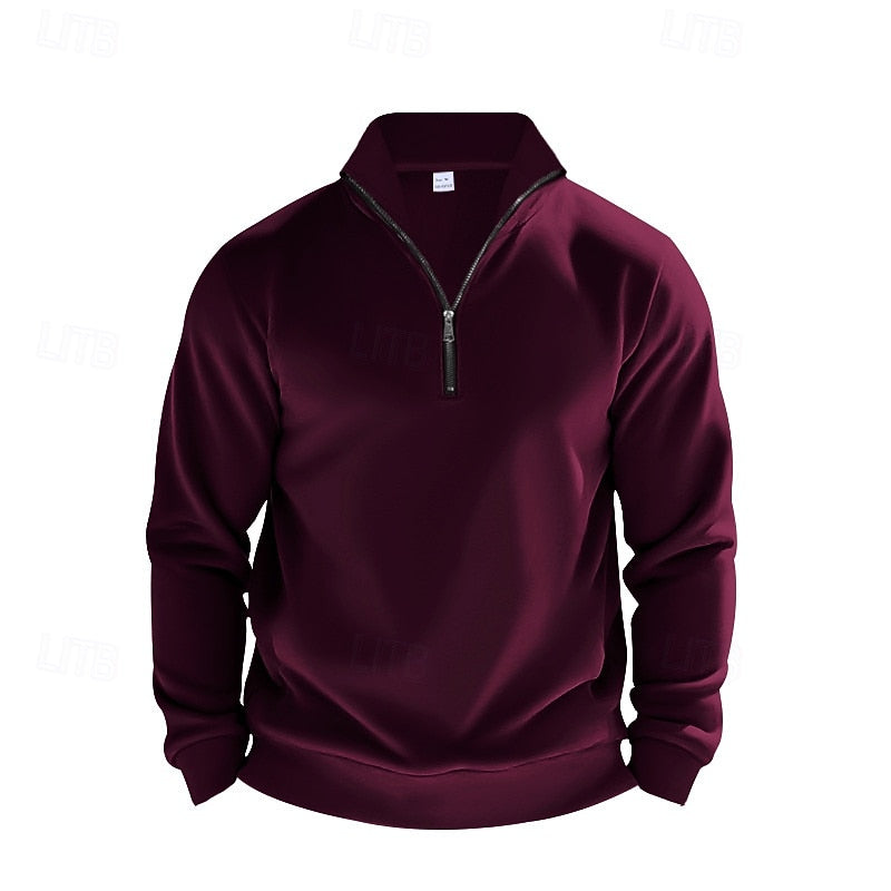 Full view of the men's quarter zip stand collar jumper