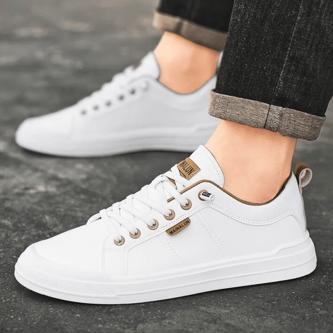 Men's leather low top trainers viewed from the back