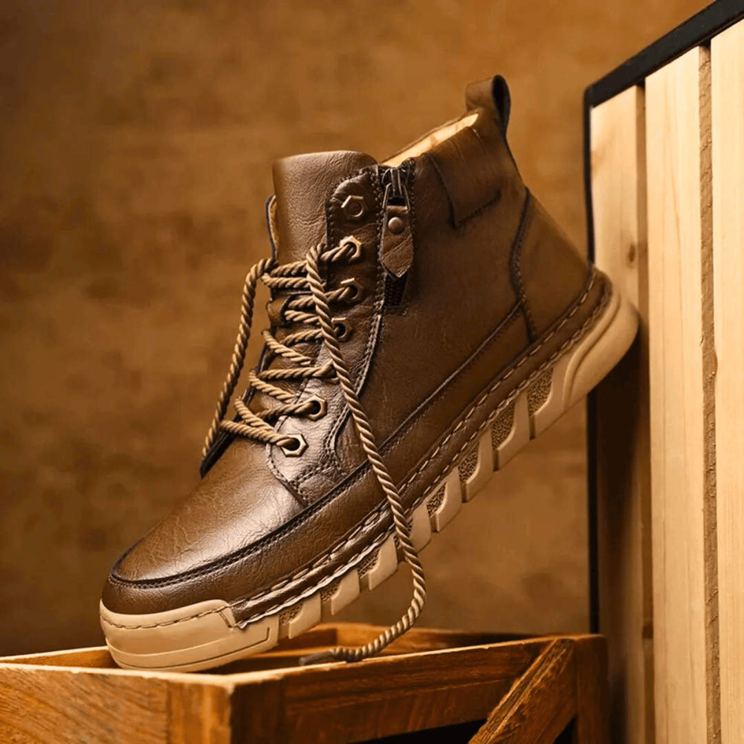 Men's leather boots displaying their classic ankle-height design