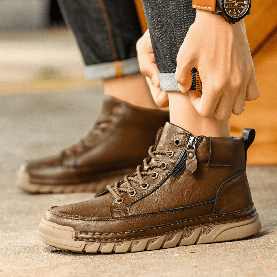 Men's leather boots styled for smart casual outfits