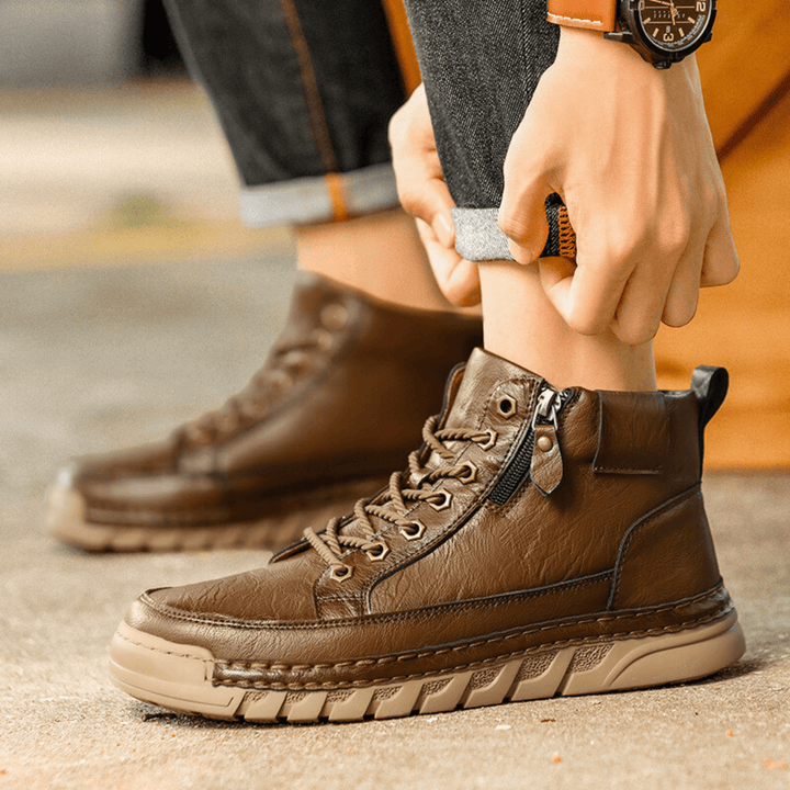 Men's leather boots styled for smart casual outfits
