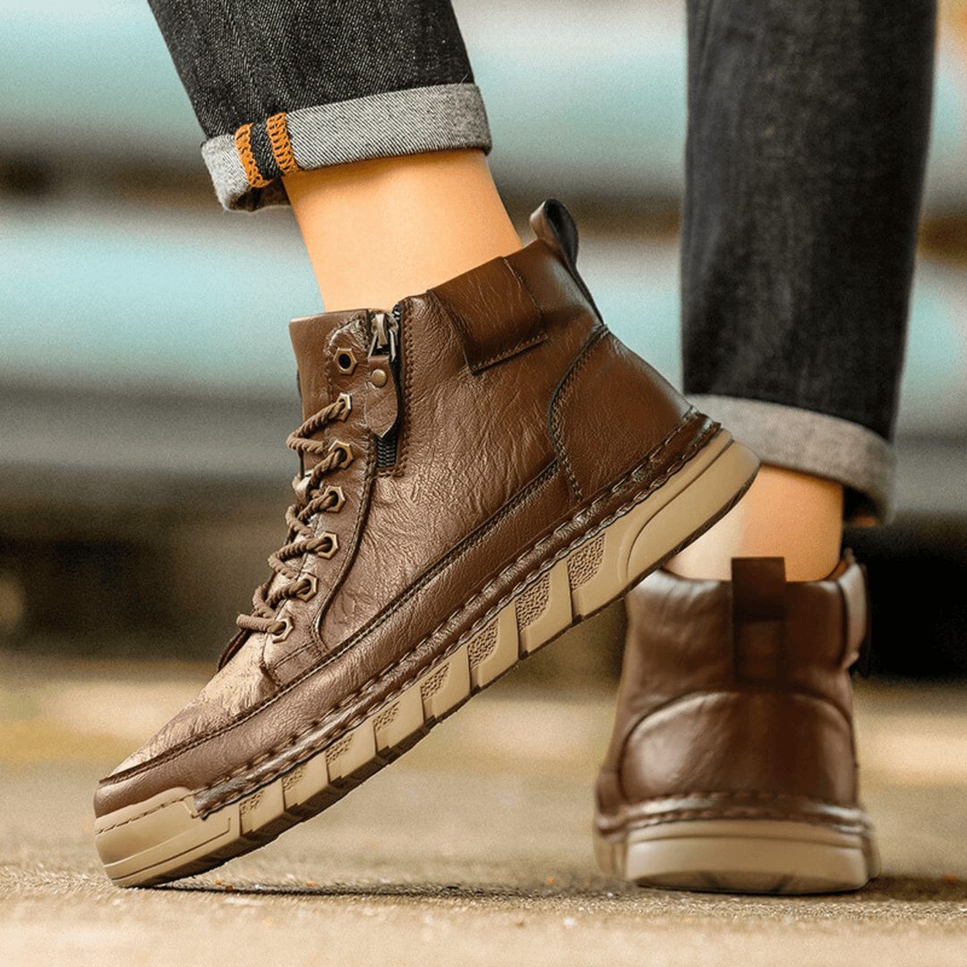 Pair of classic leather boots for everyday wear