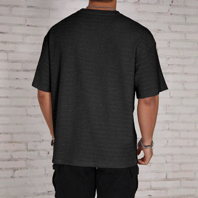 Men's casual waffle shirt with relaxed silhouette and long sleeves