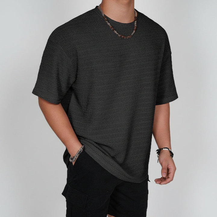 Men's textured waffle shirt shown laid flat