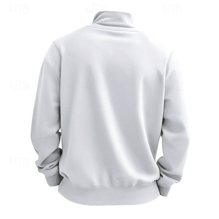 Side view of a men's quarter zip jumper with long sleeves