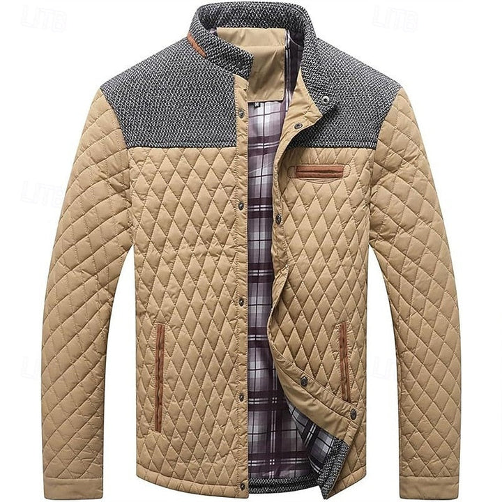 Men's quilted jacket with a stand collar shown from the front