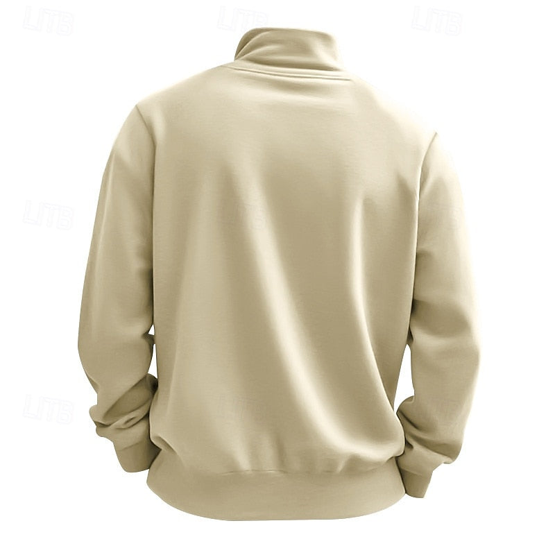 Detail of the hem on the men's stand collar jumper