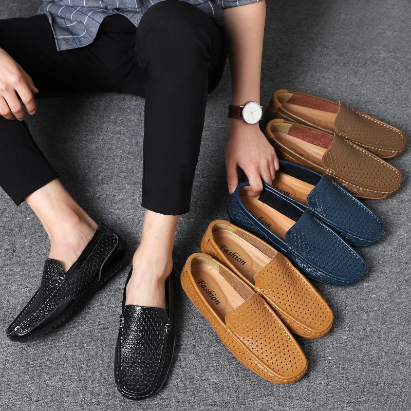Pair of cushioned men's loafers presented for everyday wear