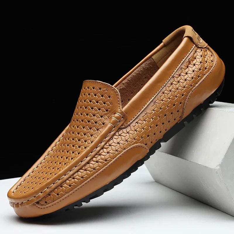 Men's loafer viewed from the back with a structured heel